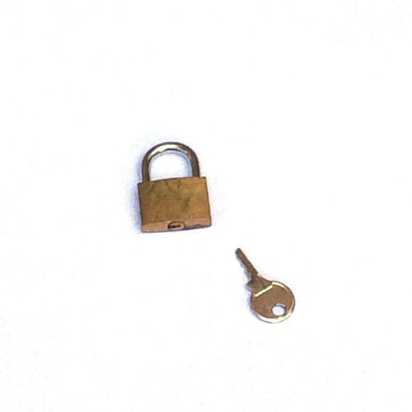 Vintage 1" wide small gold brass metal padlock with key for storage or travel - Picture 2 of 9